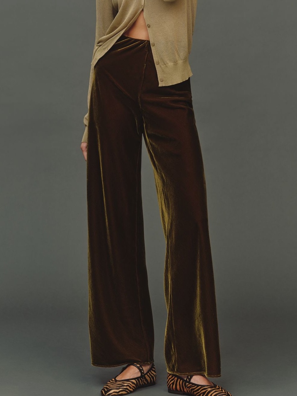 Anthropologie Tilda Velvet Pants Lined Pull On Elastic Waist New XL Moss Green